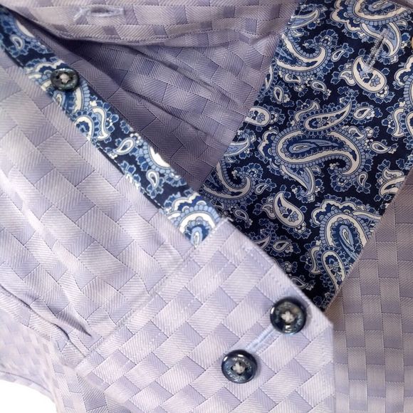 BUGATCHI UOMO Lavender Geometric XXL Button Up Dress Shirt Flip Cuff Long Sleeve - Picture 6 of 16